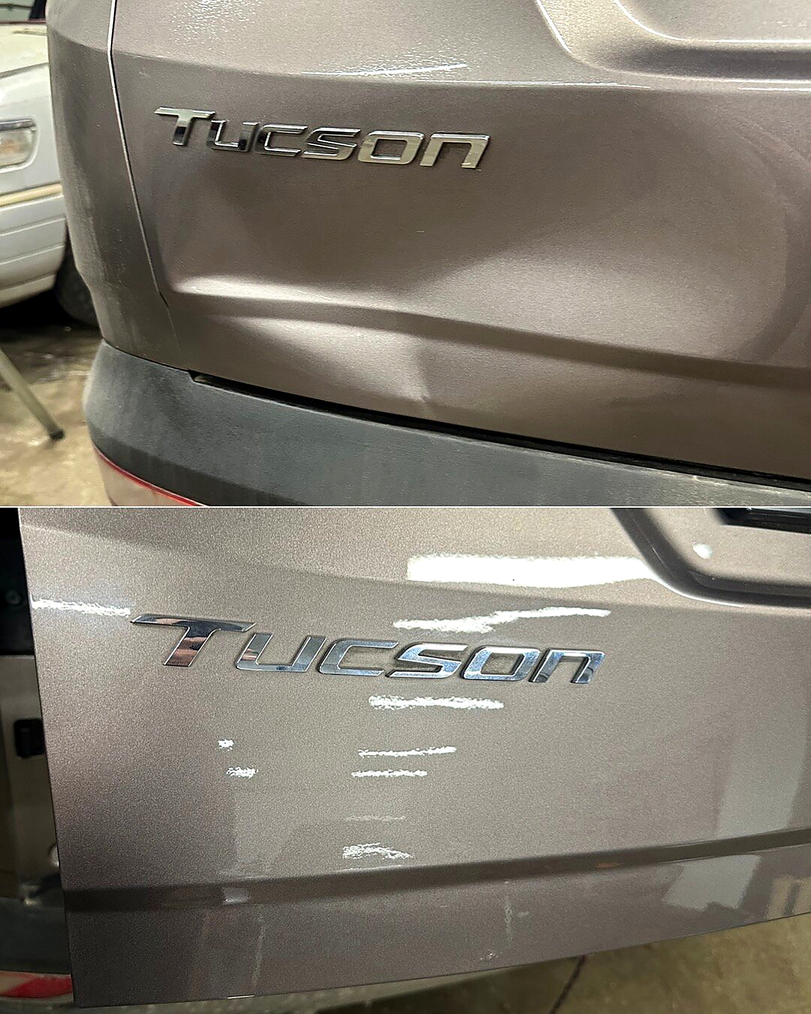 Панель Hyundai Tucson, составной кадр до и после